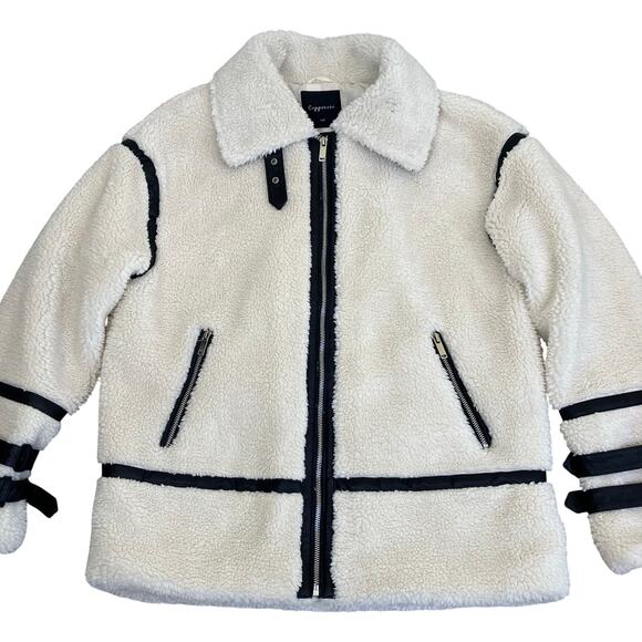 Copperose /Nasty Gal/ S-M Teddy Faux-Sherpa Aviator Jacket W Contrast Piping - Picture 2 of 16